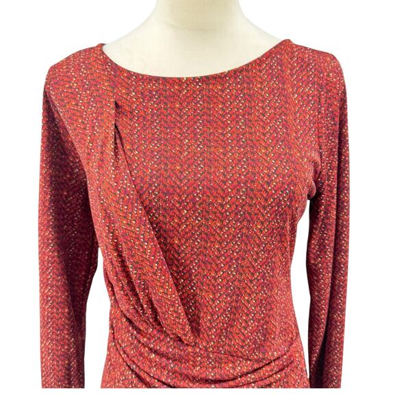 Talbots Red Orange Black Printed Knee Length Long Sleeve Flowy Dinner Dress - Picture 4 of 9